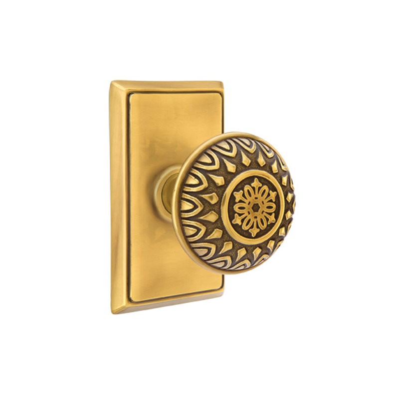 Ensemble de boutons de passage Emtek avec rosette rectangulaire et bouton Lancaster, Laiton antique français