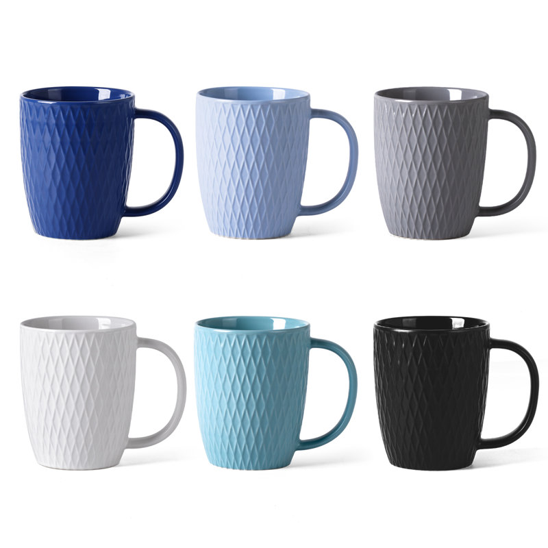 Moderne 15 oz. Ensemble de 6 tasses à café à pois texturés
