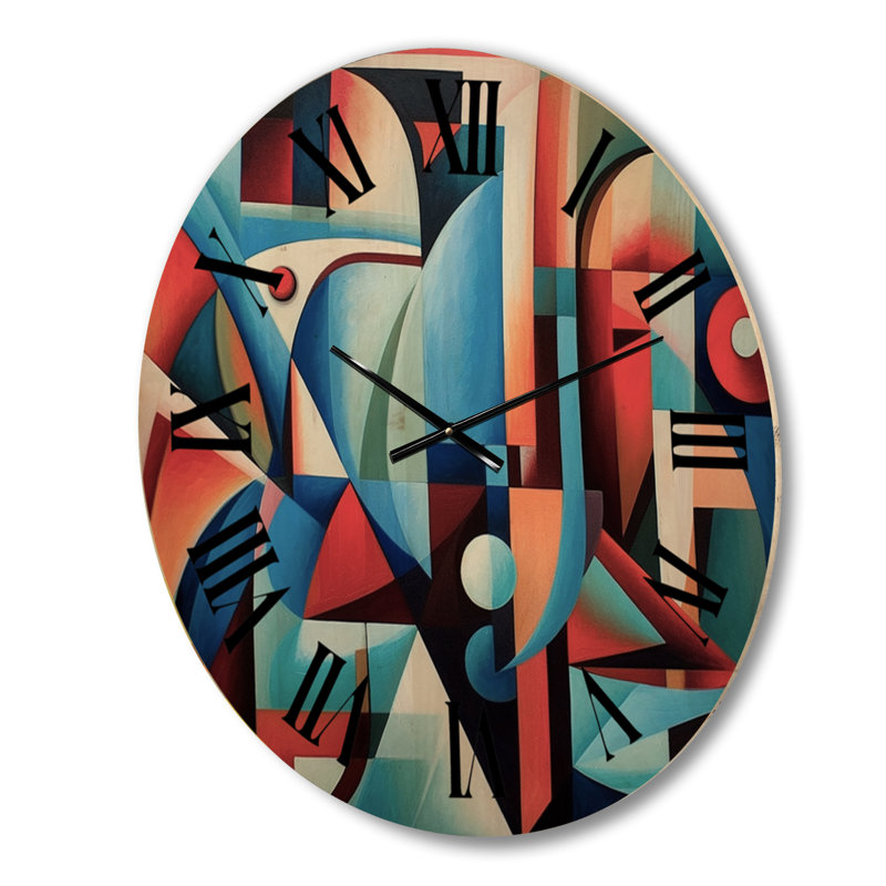 Horloge murale orange en forme de géométrie bleue - formes abstraites, Grand