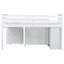 Lit mezzanine simple avec bureau coulissant, tiroir de rangement et tablette, structure en bois d'hévéa, barrières de sécurité et échelle, blanc-629997054