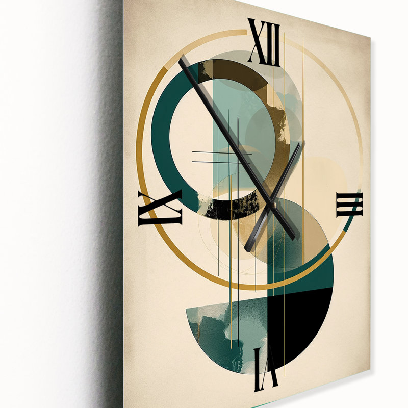 Pleine lune grâce rétro horloge murale géométrique moderne abstrait or et bleu sarcelle, H 28 po x l 12 po x P 1 po