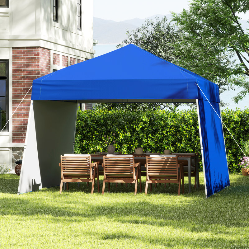 430X280cm Pop Up Canopy Tent Blue Easy Setup Outdoor Sun Shelter W/ 2 Sidewalls