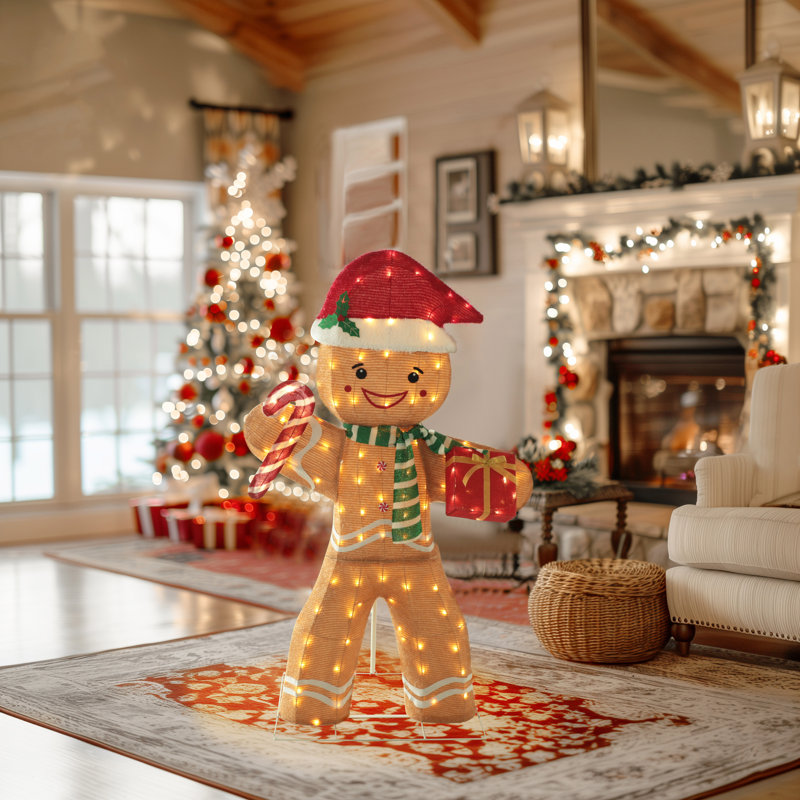 Décoration de Noël d'extérieur en métal Gutierrez 5FT Gingerbread Man