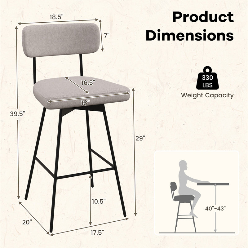 Keilei Swivel Upholstered Counter Stool, Bar Stool (29" Seat Height), Beige