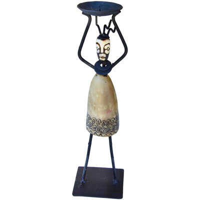 Figurine de chandelier en corne ouest-africain rétro faite à la main