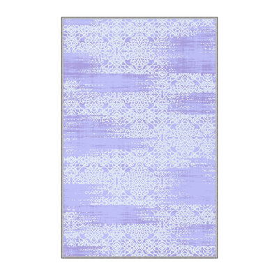 Tapis abstrait mauve en polyester tissé à plat 4 pi 7 po x 7 pi 3 po Aaftab