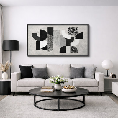 Abstract Black White Geometric Arch Pattern Artwork, Modern Living Room Pictures, Framed Canvas Giclee Print Wall Art