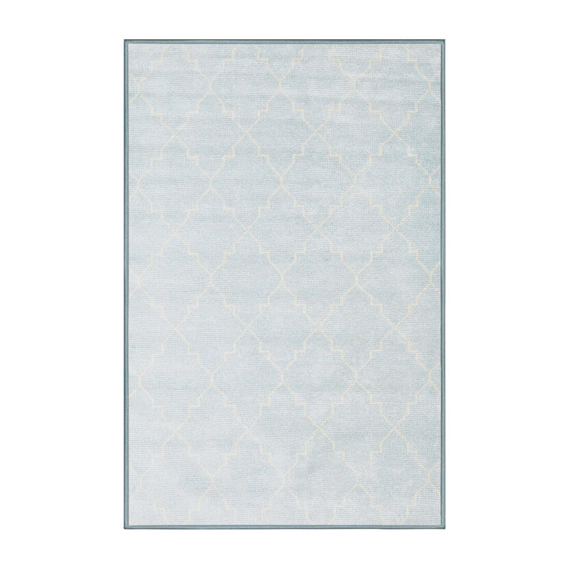Tapis en laine et polyester tissé à la machine à motif géométrique blanc cassé, Rectangle 7 pi x 10 pi