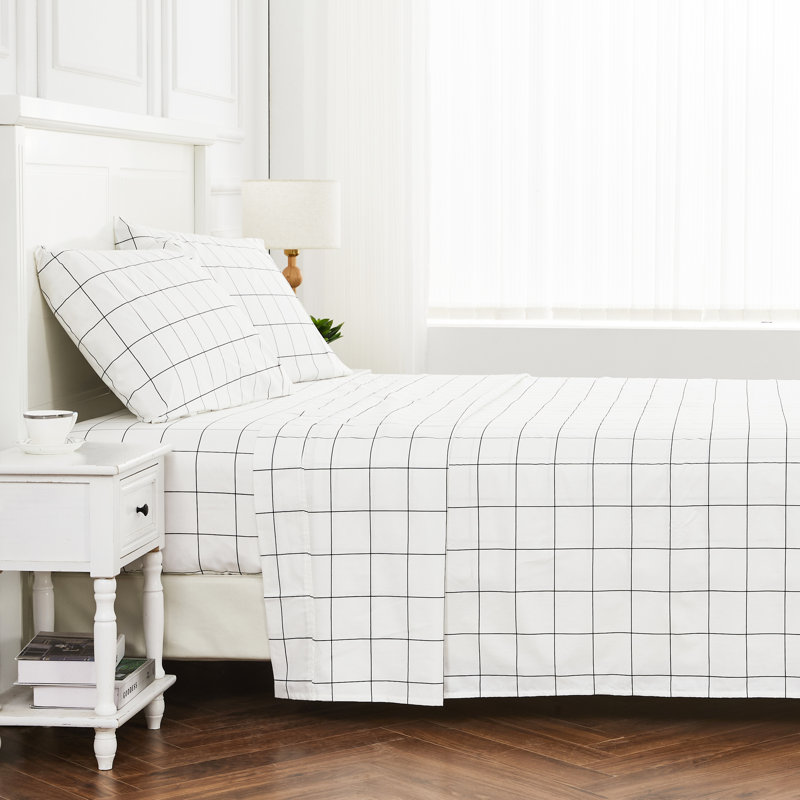 T200 Grid Sheet Set, Black, Full Sheet Set with 2 Pillowcases