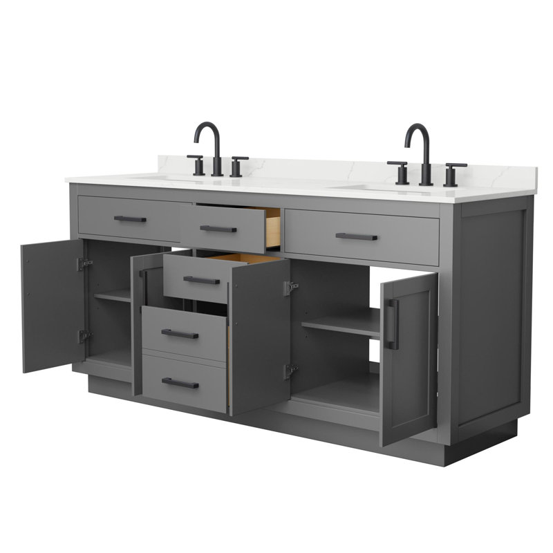 Meuble-lavabo double Beckett TK, Noir mat, 72'', Centre de 8 po