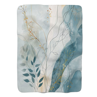 Motifs floraux bleus et dorés - couverture Sherpa de qualité supérieure 1 pièce