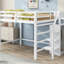 Lit mezzanine double blanc avec garde-robe et escalier de rangement - Structure en bois de pin pour une configuration de chambre à coucher à l'intérieur-1453558323