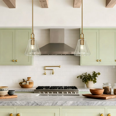 1-Light Single Bell Kitchen Island Pendant With Clear Glass Shade