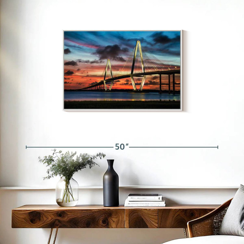 Le pont Ravenel à Charleston, Cadre flottant blanc, 31 po x 21 po