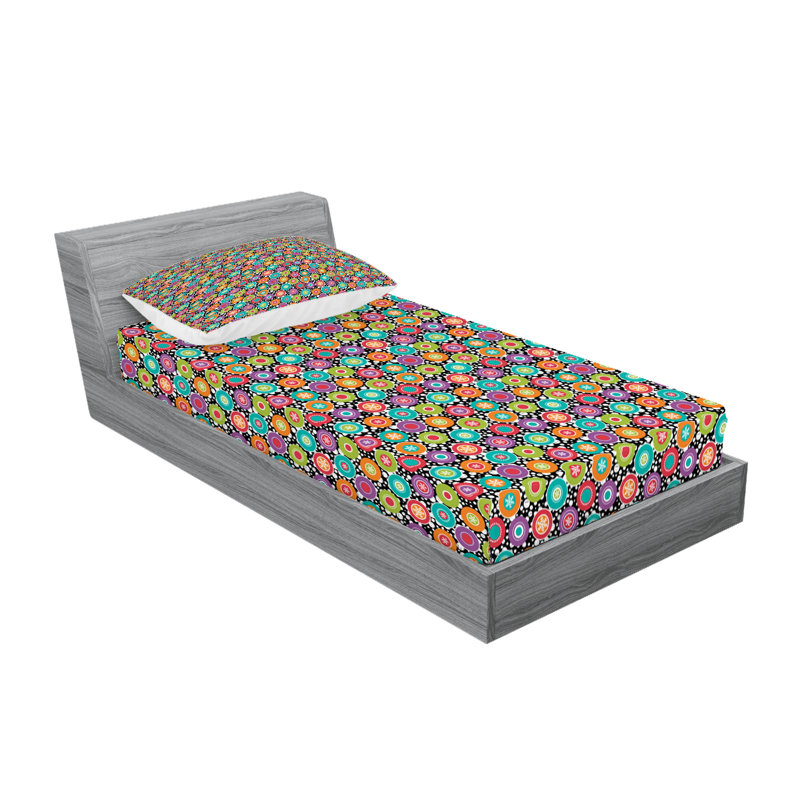 Multicolore drap-housse et coussin décoratif Ambesonne, Ensemble de draps pour lit simple + 3 pièces supp