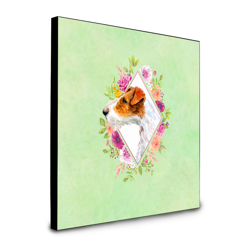 Panneau mural Dollman Flowers, Vert, Jack Russell terrier blanc / brun