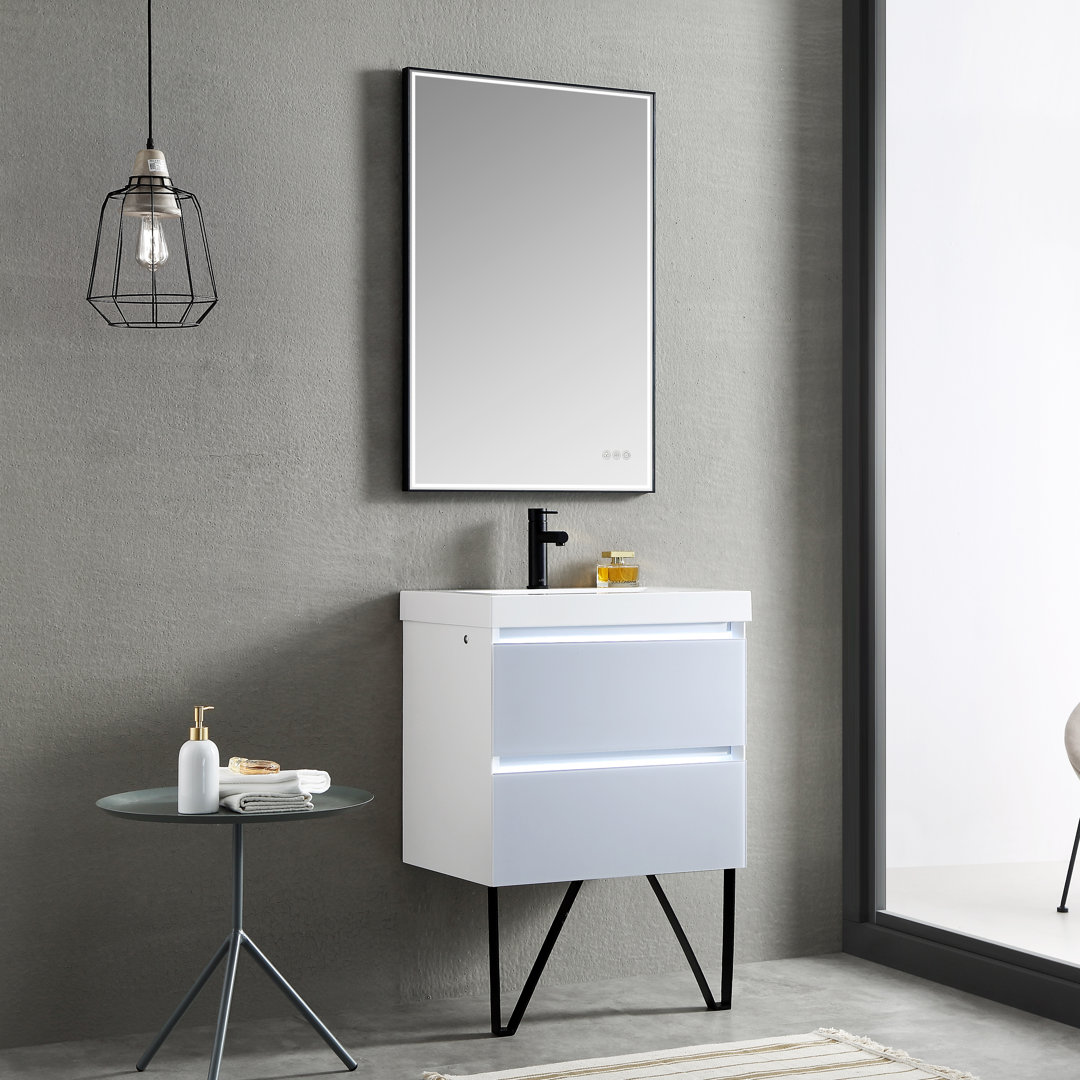 Fahriye 23.56'' Single Bathroom Vanity with Acrylic Top with Mirror Orren Ellis Top 