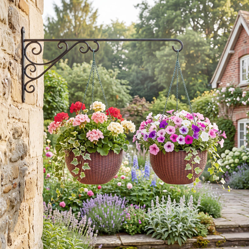 2 pièces Panier à fleurs suspendu avec bouchon de drainage pour plantes d'intérieur et d'extérieur, Brun