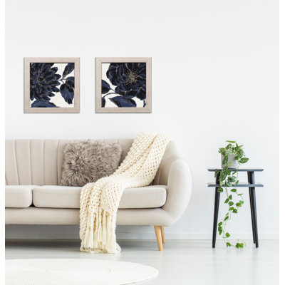 " Stunning Navy Blue And Gold Flower " by Daphne Brissonnet 2 - Pieces