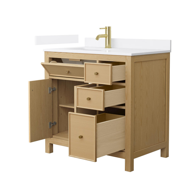 Pendry 36" Freestanding Single Bathroom Vanity with Quartz Top, Brushed Gold, White Quartz