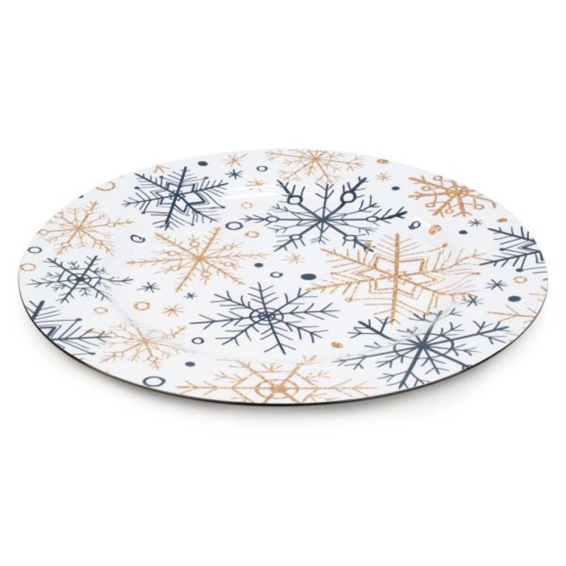 Assiette décorative flocons de neige noirs et dorés