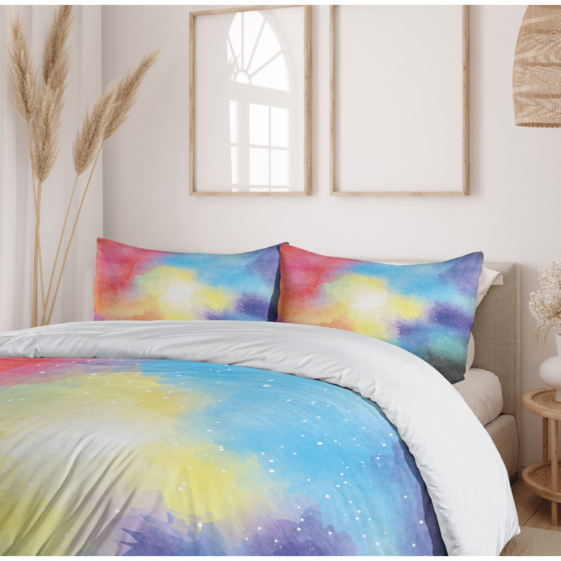 Outer Space Watercolor Nebula Galaxy Queen Duvet Set