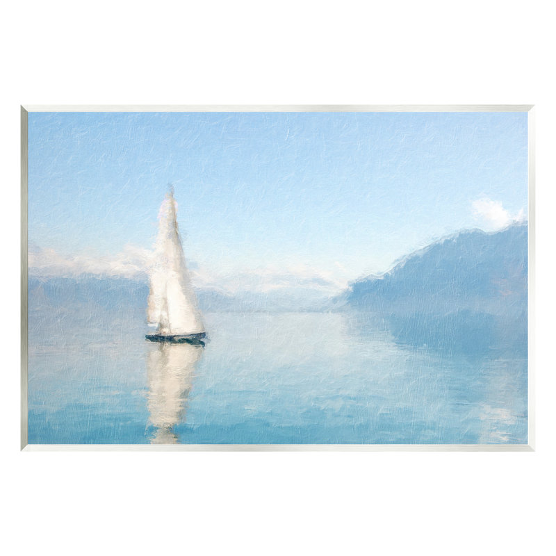 Art mural sur toile flottant bleu, voilier, océan, par Kim Curationa, H 10 po x l 15 po x P 0,5 po, Bois