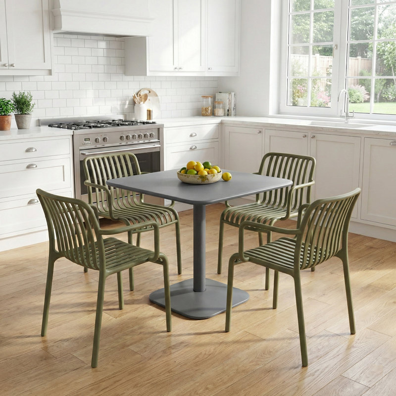 4 - Person Steel Dining Set, Green, Grey