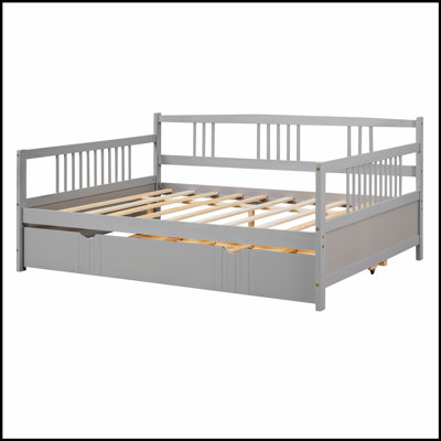 Daybed Wood Bed with Trundle, Multi-Functional Sofa and Bed for Small Living Spaces, Sturdy Pine Frame