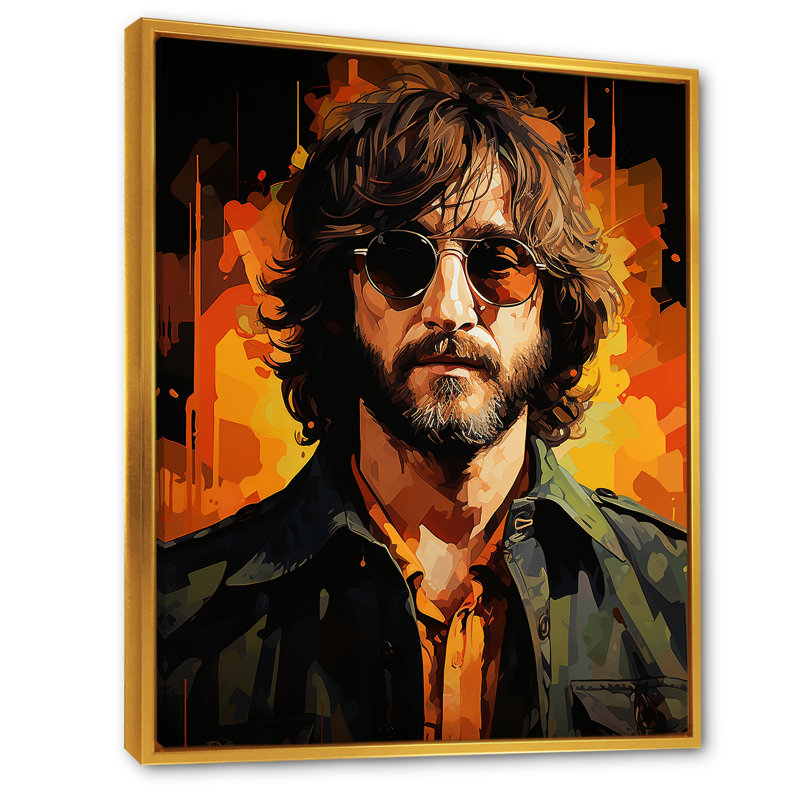 «Lemon Lennon Popart Portrait», reproduction d'art mural_105792, H 32 po x l 16 po x P 1 po, Cadre flottant doré