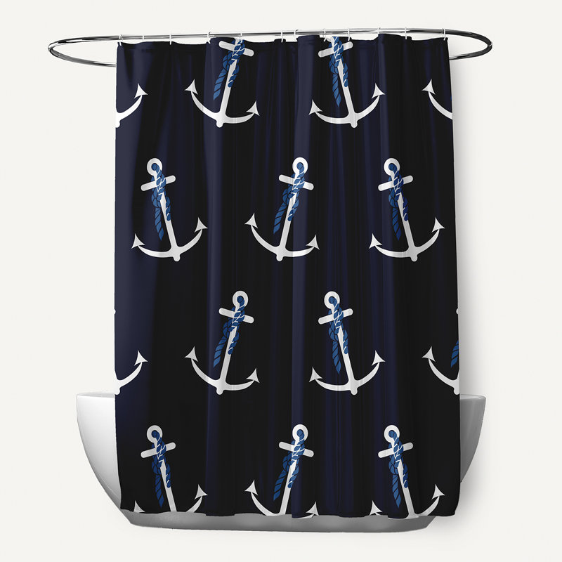 Rideau de douche simple à imprimé géométrique, Marine, Ancre fantaisie