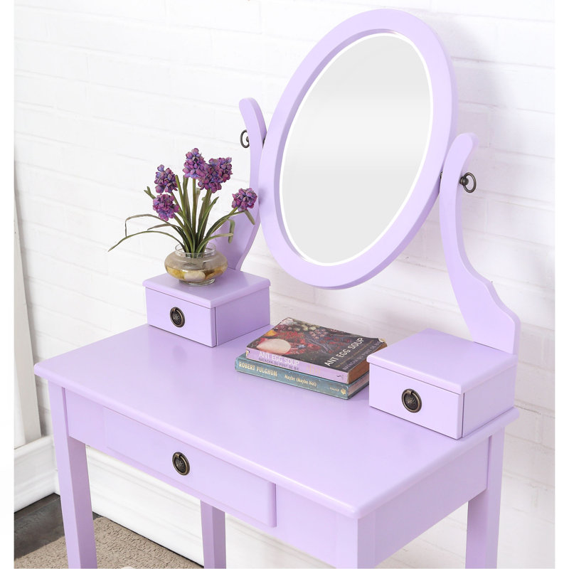 Moniys Wood Moniya Makeup Vanity Table And Stool Set, Purple