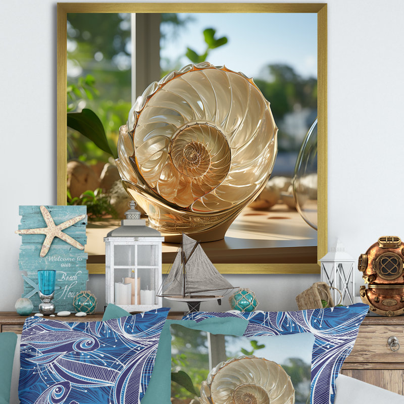 Seashell Treasures Vase sur toile, H 24 po x l 24 po x P 1 po, Cadre doré simple