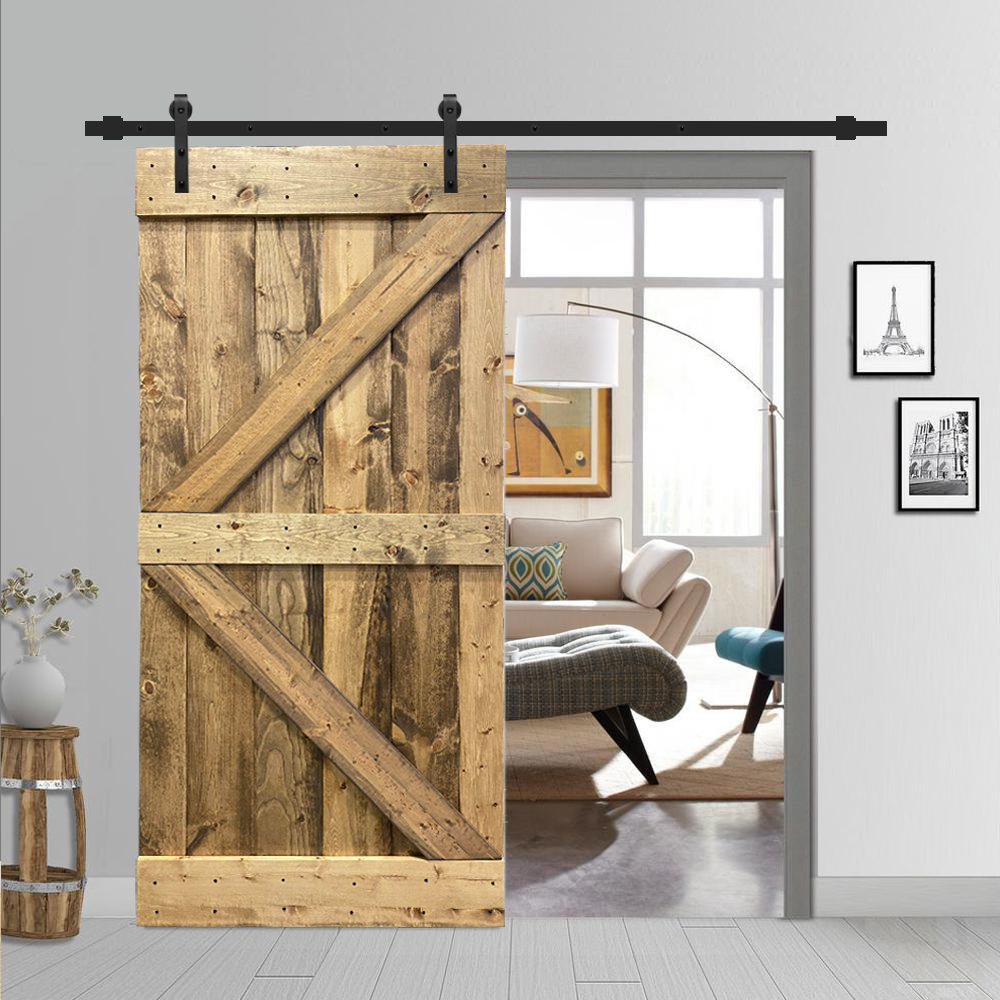 84'' Solid Wood Paneled Stained with Installation Hardware Kit Barn Door Calhome 