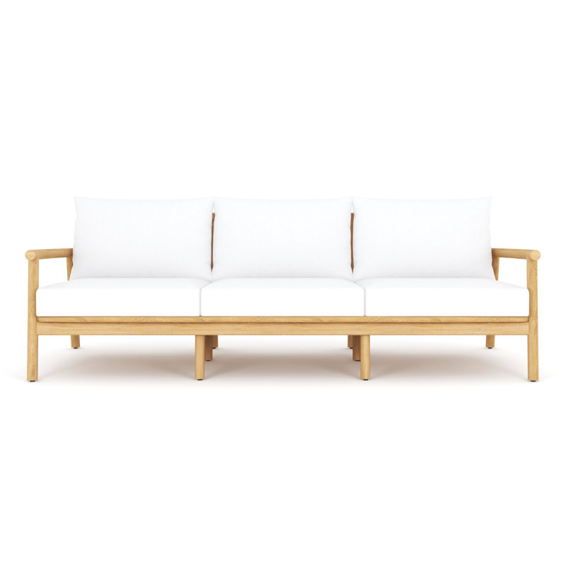 Maia 85" Teak Sofa, White Cushions, White