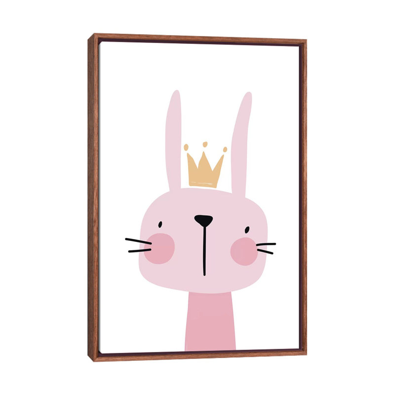 Lapin rose - impression d'art graphique, H 60 po x l 40po x P 1,5 po, Toile avec cadre brun, Pas de tapis