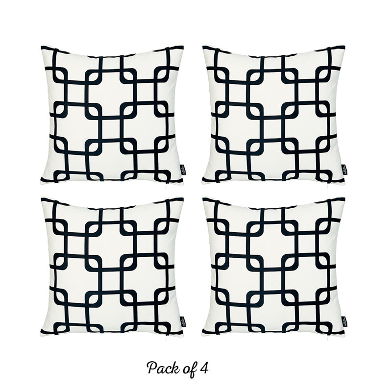 Black and White Geometric Polyester Euro Pillow Covers Set of 4