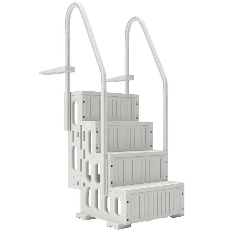 4-Step Swimming Pool Ladder, HDPE with Dual Handrails and Non-Slip Steps for Above Ground Pools, Entry/Exit Ladder, Fits 46.1" - 57.9" High Walls, 396 lbs. Load Capacity White