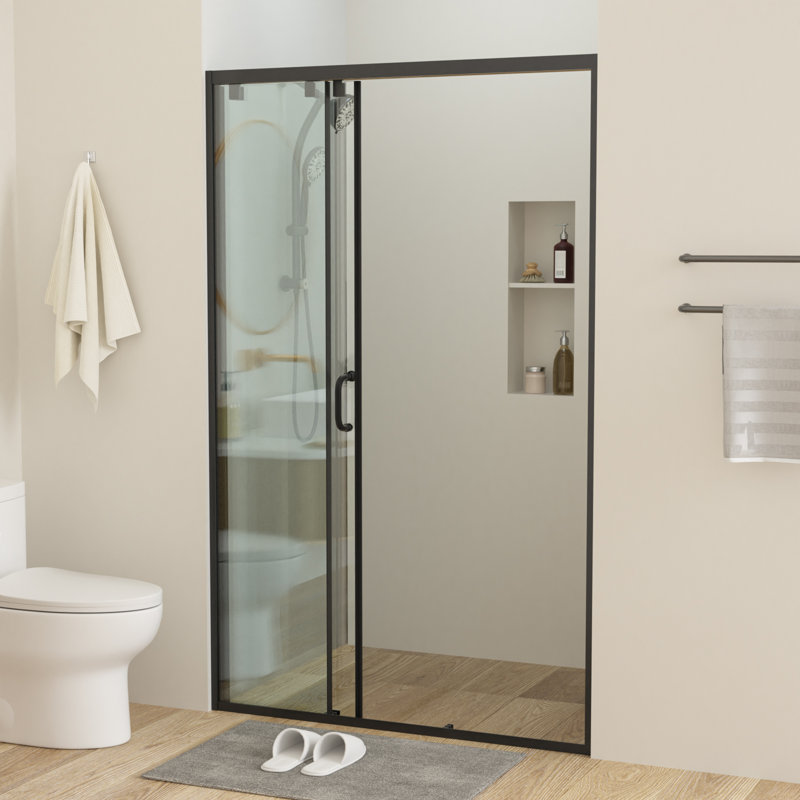 48"W x 72"H Matte Black 3-Panel Sliding Shower Door Semi-Frameless Shower Enclosure with 5/16" (8mm) Clear Tempered Glass