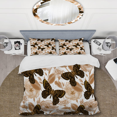 Ensemble de housse de couette en microfibre beige / blanc 3 pièces