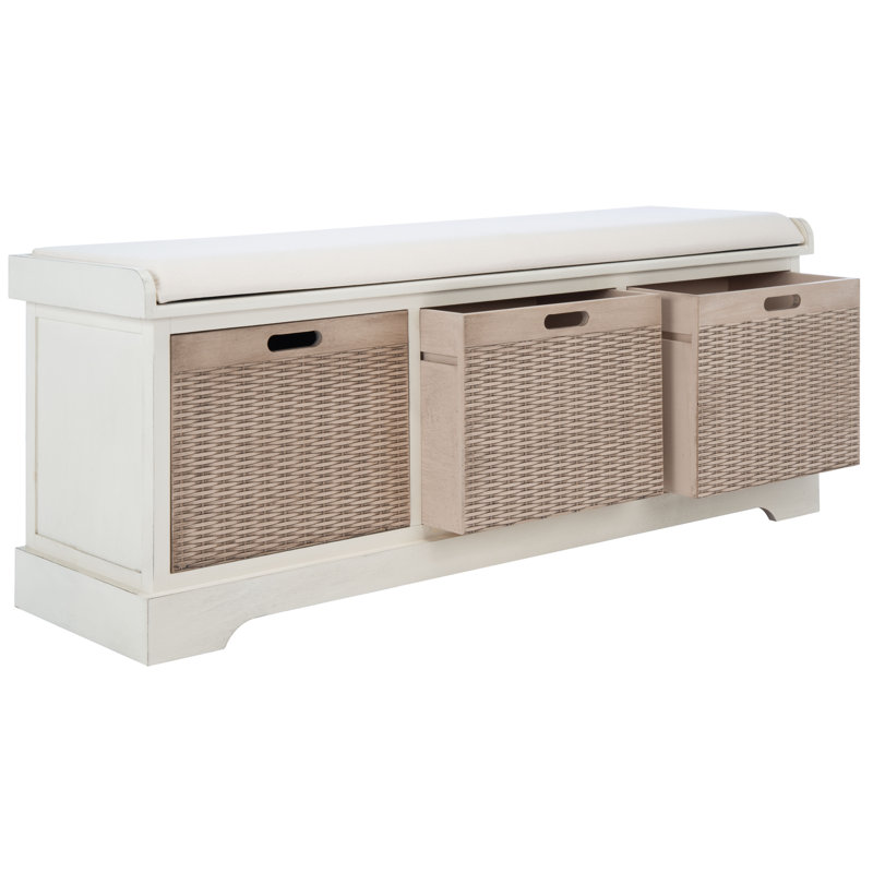 Banc de rangement à tiroirs Khloe, Blanc vieilli