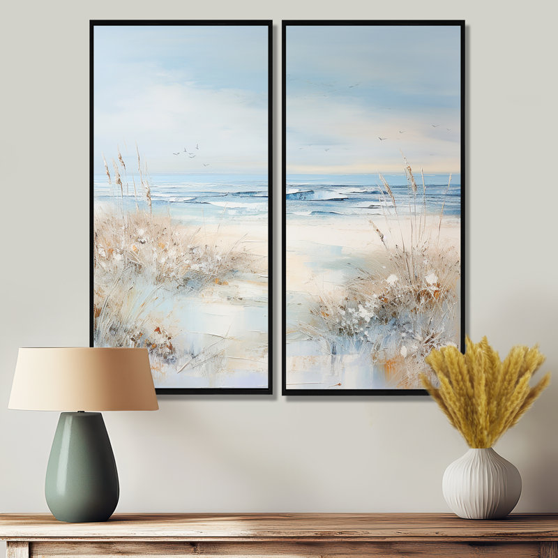 «Coastal Ocean Charm In Winter», art mural beige, H 32 po x l 32 po, Reproduction encadrée sans passe-partout, Noir