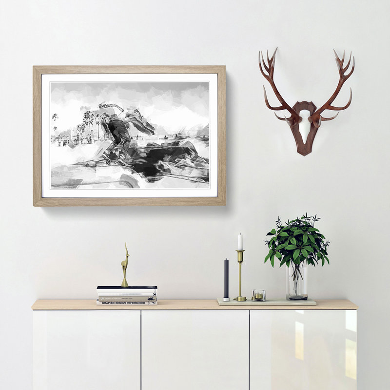 Venice Beach Skateboarder in Abstract - Picture Frame Graphic Art Print, 50cm H x 76cm W x 2cm D, Oak