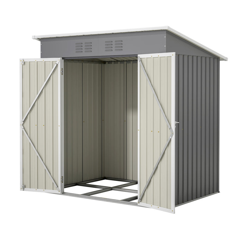 6 ft x 4 ft Gray Galvanized Steel Outdoor Storage Shed