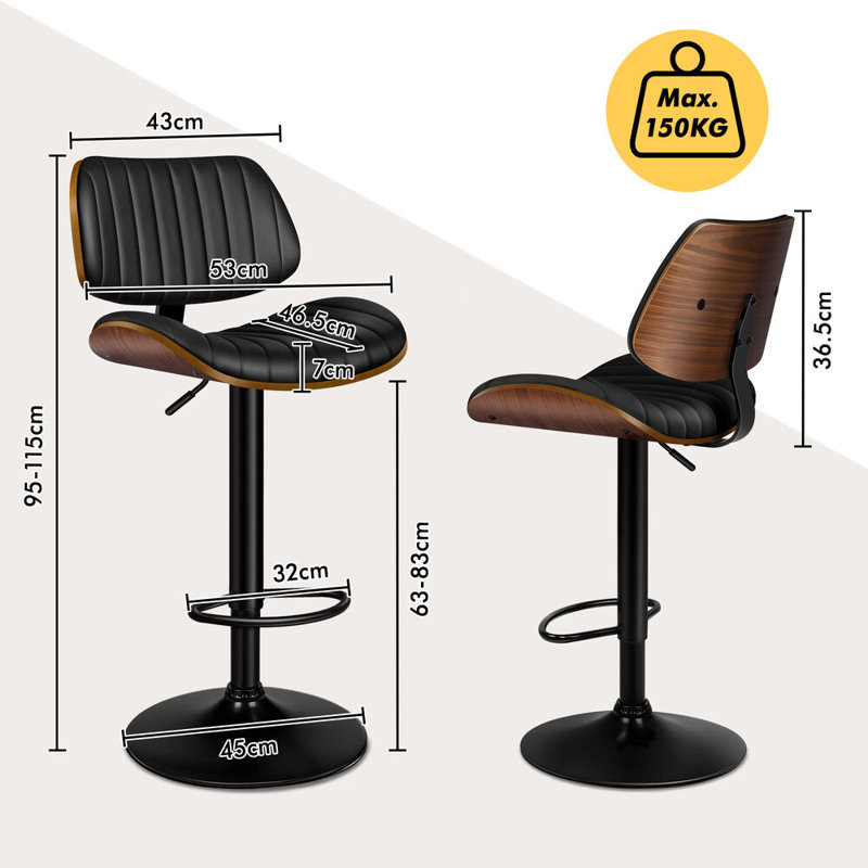 1x Swivel Bentwood Bar Stool, Black