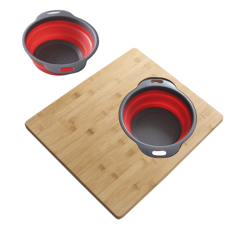 Core 18-inch Kitchen Sink Bamboo Cutting Board with Colander and Bowl Set