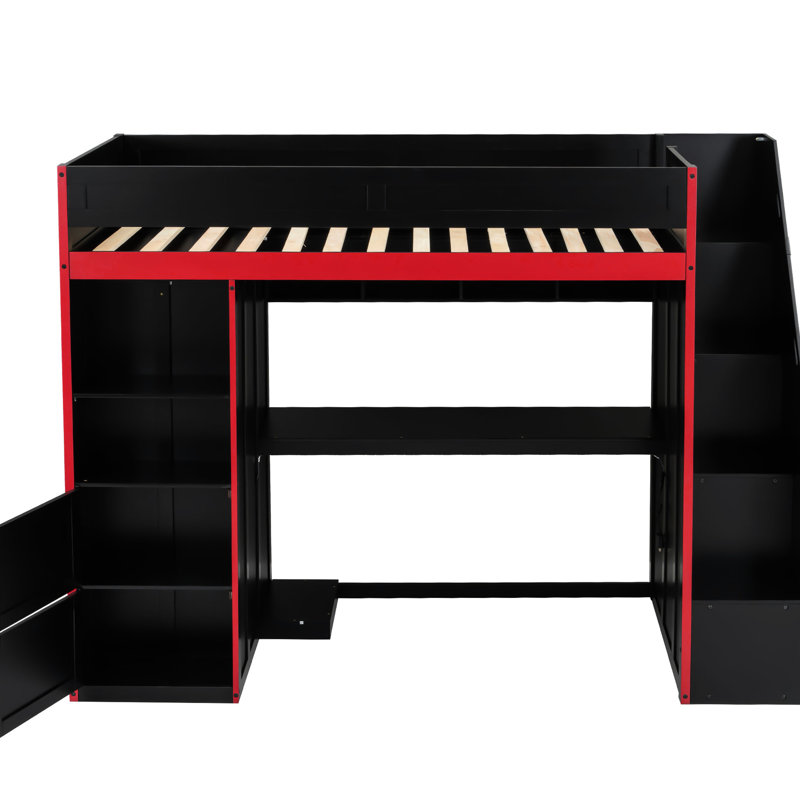 Lit mezzanine simple de jeu avec lumières à DEL, bureau et rangement pour une zone d'étude ciblée