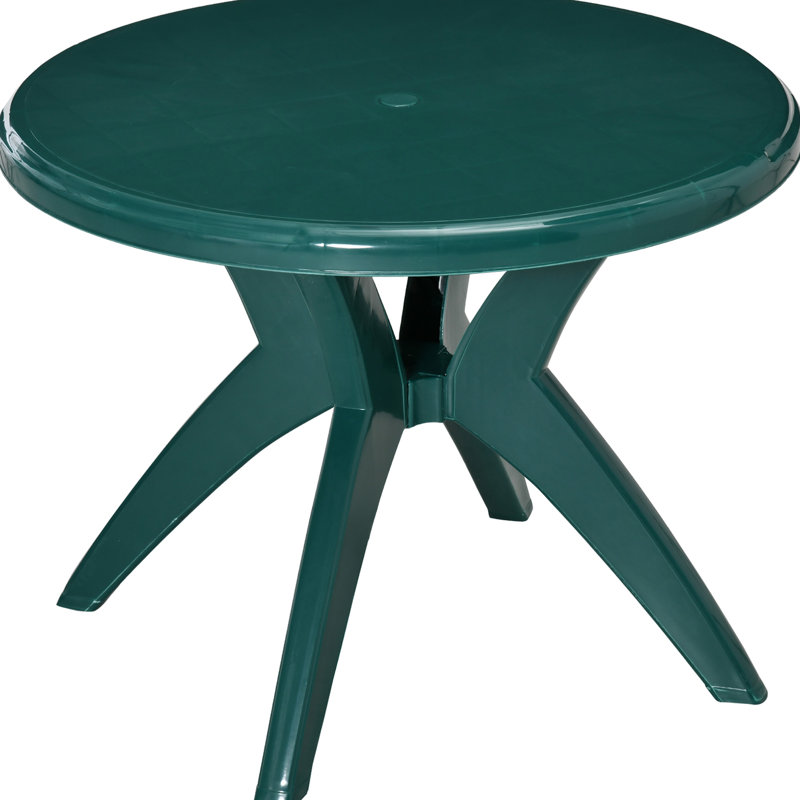 Table de patio ronde en plastique de 93 cm (36,59 po) avec trou pour parasol - Idéale pour les repas en plein air dans la cour arrière ou au bord de la piscine - Construction stable