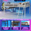 Lit mezzanine double en métal avec bureau intégré et bande lumineuse à DEL, cadre de lit mezzanine avec garde-corps de sécurité, échelle inclinée et espace de rangement sous le lit, aucun sommier nécessaire-1384011992