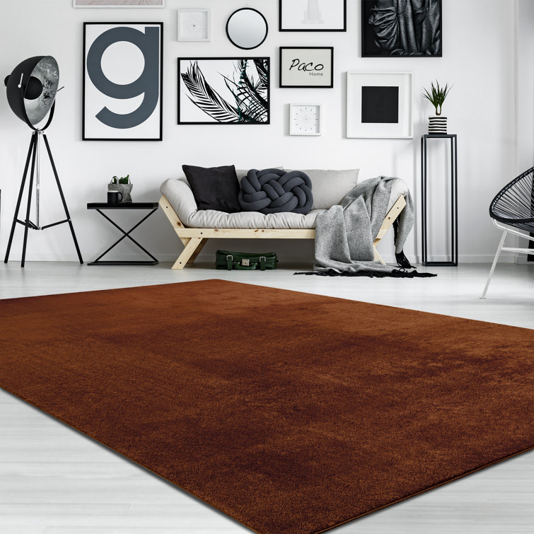 Prebe Rectangle Solid Colour Machine Woven Polyester Area Rug in Copper